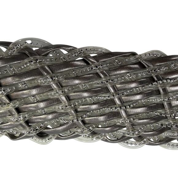 Vintage Metallic Woven Statement Belt Silver Glam Wide M/L main image 5